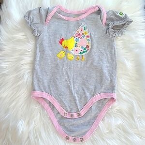 John Deere Tractors Official Sparkly Embroidered Hen & Chick Chicken Onesie 3/6M